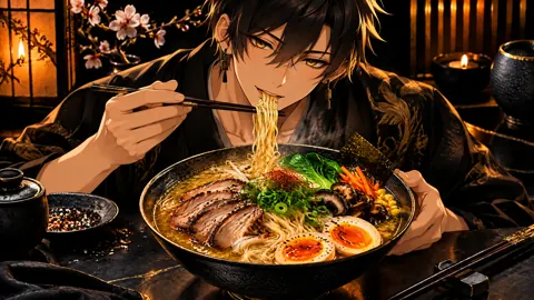 Man Eating Ramen by Candlelight