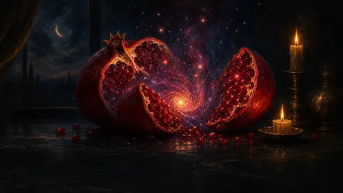 Pomegranate Galaxy on Marble Table