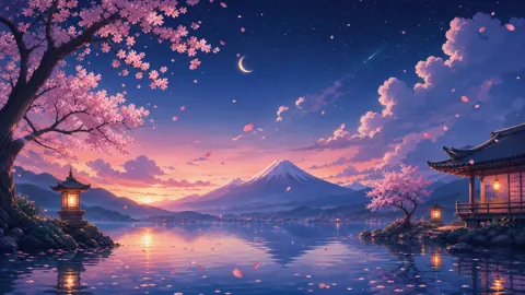 Japanese Lake Temple at Sunset