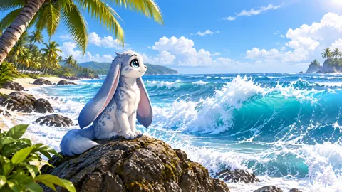 Spotted Rabbit on Seaside Rock