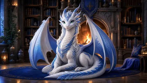 White Blue Dragon in Library