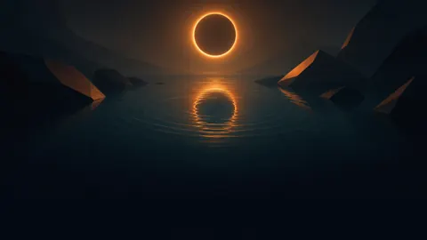Amber Eclipse Over Teal Pool