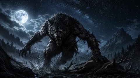 Werewolf Hunting Stag Under Moon