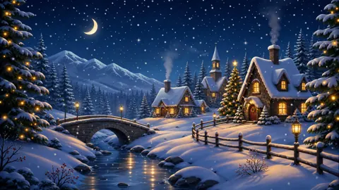 Snowy Christmas Village at Night