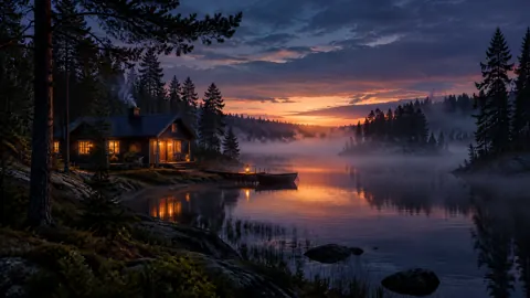 Finnish Lake Cabin at Twilight