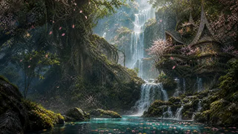 Elven Treehouse by Waterfalls
