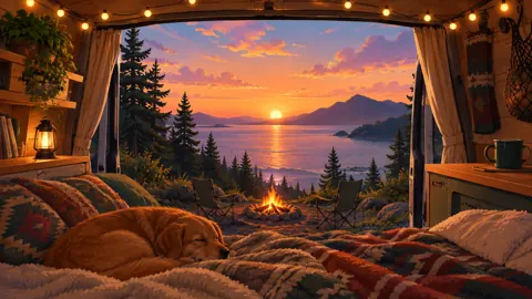 Van Camping by Mountain Lake