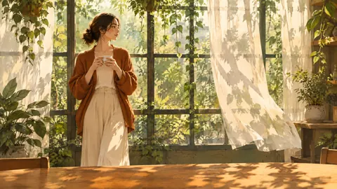 Woman With Tea by Greenhouse