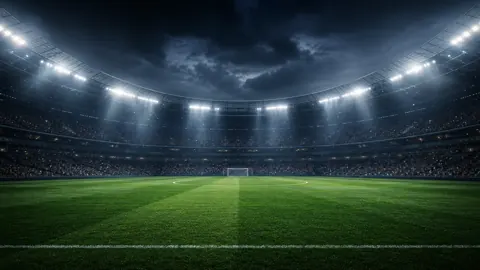 Football Stadium Under Storm Clouds