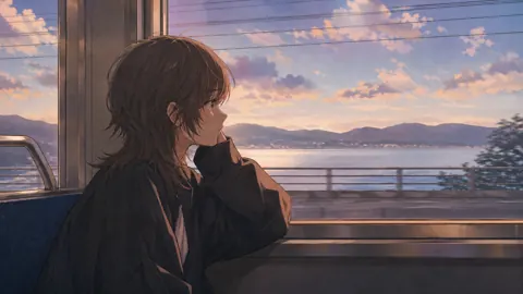 Anime Girl by Train Window