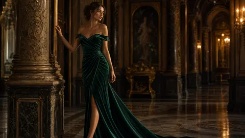 Woman in Emerald Velvet Gown