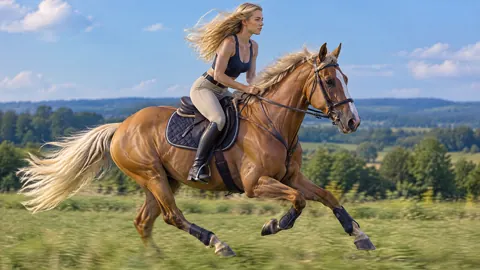 Blonde Rider on Chestnut Horse