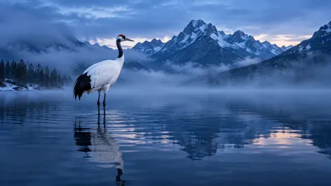 Red-Crowned Crane at Dawn
