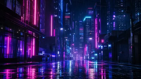 Cyberpunk Street After Rain