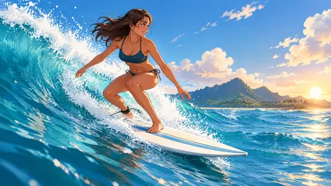 Bikini Surfer at Sunset