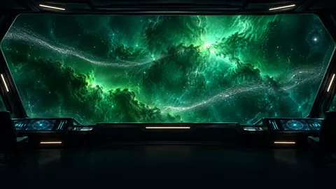 Starship Bridge Over Emerald Nebula