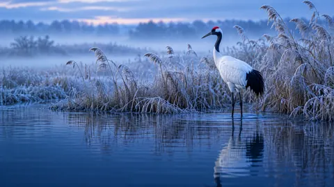 Red-Crowned Crane at Dawn