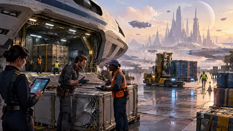 Starship Cargo Loading at Sunset