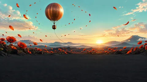 Copper Weather Balloon Over Poppies