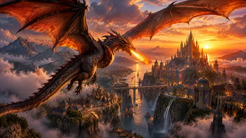 Dragon Over Fantasy City