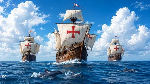 Spanish Galleons With Dolphins