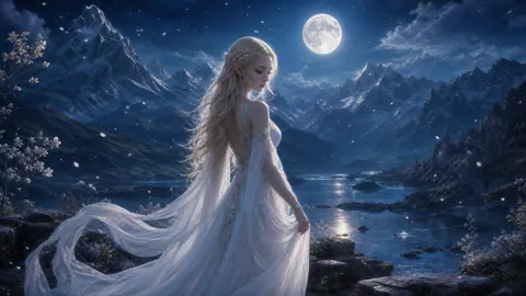 Blonde Elf by Moonlit Lake