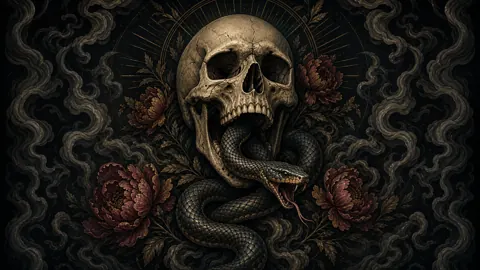 Skull With Black Snake