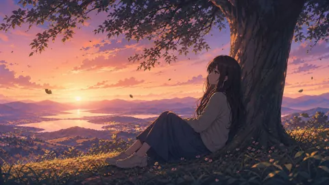 Anime Girl by Sunset Lake