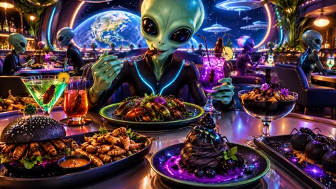 Green Alien Insect Café
