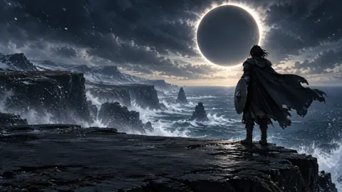 Armored Pilgrim Beneath Eclipse