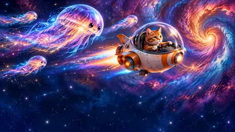 Tabby Cat in Nebula Spacecraft