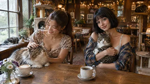Two Women in Cat Café