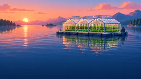 Floating Greenhouse at Sunrise