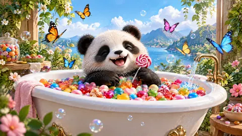 Panda in Candy Bathtub