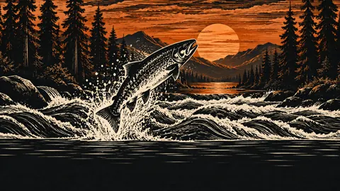 Salmon Leaping Through Rapids