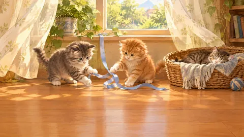 Kittens With Blue Ribbon