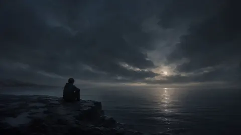 Person on Moonlit Sea Cliff