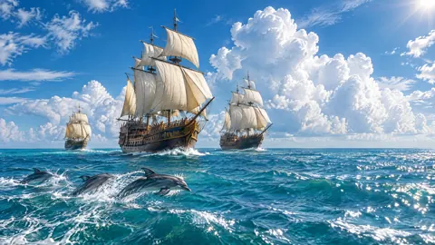 Sailing Ships With Dolphins