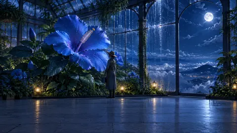 Gardener in Moonlit Greenhouse