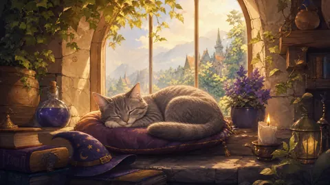 Sleeping Cat by Wizard Hat