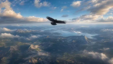 Raven Over Blue Lake