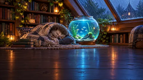 Sleeping Hedgehog by Aquarium