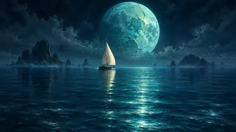 Sailboat Beneath Turquoise Moon
