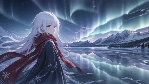 White-Haired Girl at Frozen Lake