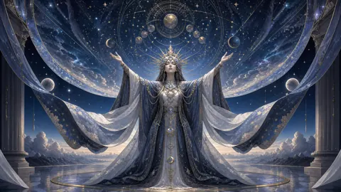 Celestial Priestess Under Twin Moons