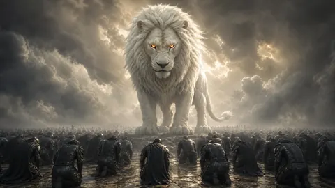 White Lion Over Kneeling Soldiers
