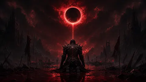 Kneeling Demon Warrior Red Eclipse