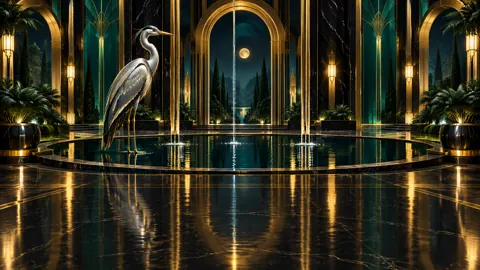 Silver Heron by Midnight Pool