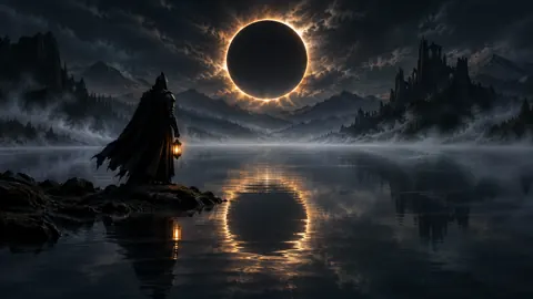 Armored Figure Beneath Eclipse