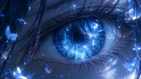 Blue Eye Reflecting Moonlit Ocean